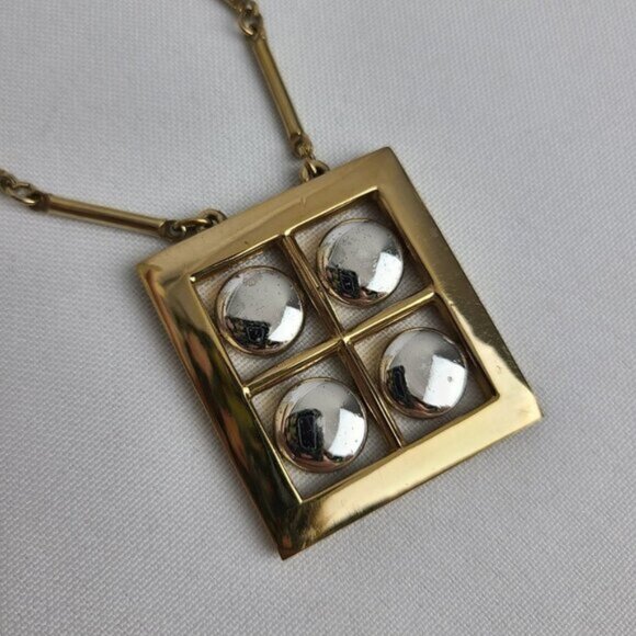 VINTAGE Artistry Necklace Gold Tone Square Pendant - Picture 1 of 8
